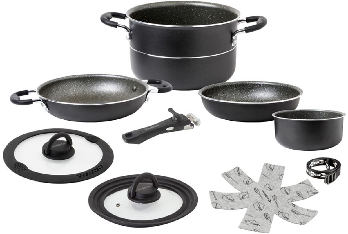 Brunner Pirate NG Camping Pannenset - Ø 24 - 8 Delig - Stapelbaar - Aluminium - PFOA vrij