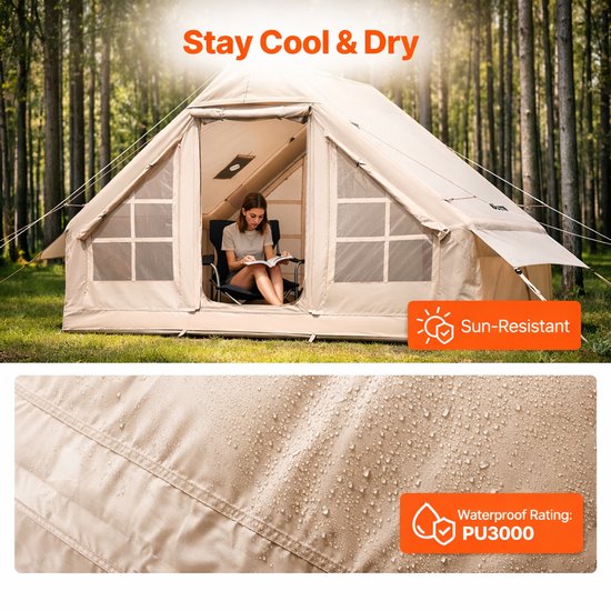 Opblaasbare Tent - Luxe Tent - Grote Kampeertent - Glamping Tent - Outdoor Opblaasbare Wintertent - Familietent Met Kachel Jack - Waterdichte Oxford Tent - Snel Opzetbaar - Draagbare Tent Voor Camping - Inclusief Handpomp En Opbergtas van Merkloos — afbeelding 4