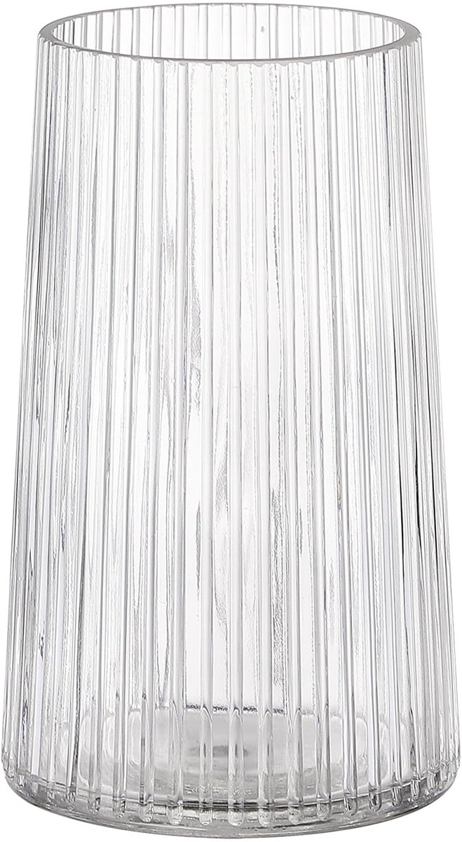 Unyqoos Moderne geribbelde glazen vaas voor bloemen en decoratie in huis, 20cm Transparant