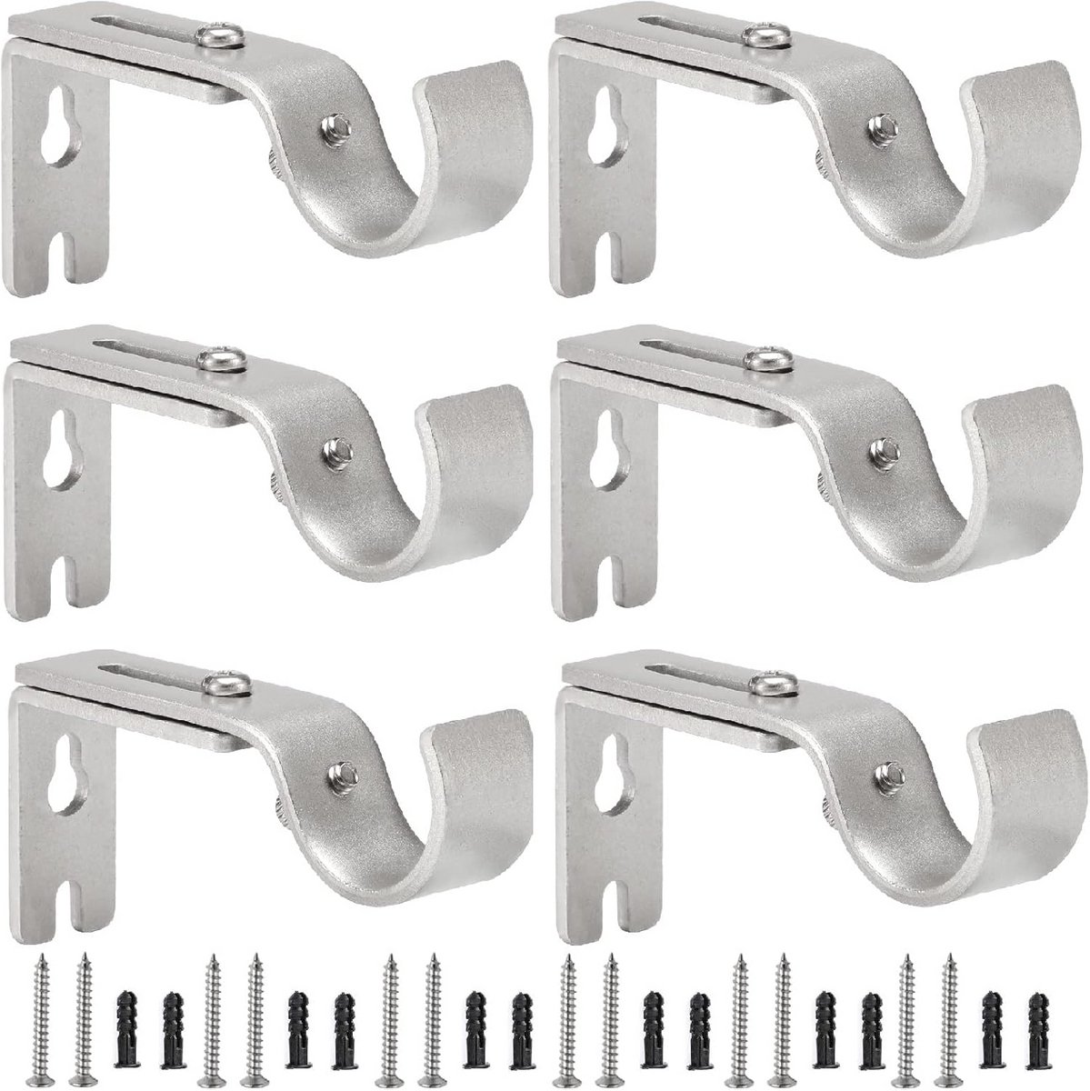 Verstelbare gordijnroede beugels - Heavy Duty 1 inch ondersteuning (6 stuks, zilver)