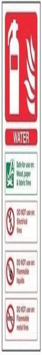 Self-Adhesive Brandblusser Signaal, Water-ID, Portret 75 mm x 200 mm, Groen/Rood