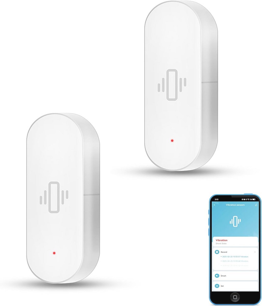 Draadloze Glasbreukmelder en Vibratiesensor met App-Alarmen - Instelbare Gevoeligheid