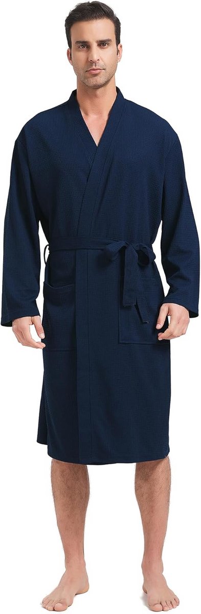 Lichtgewicht Wafelstructuur Heren Badjas Kort Model - Zachte Kimono voor Zomer en Wellness