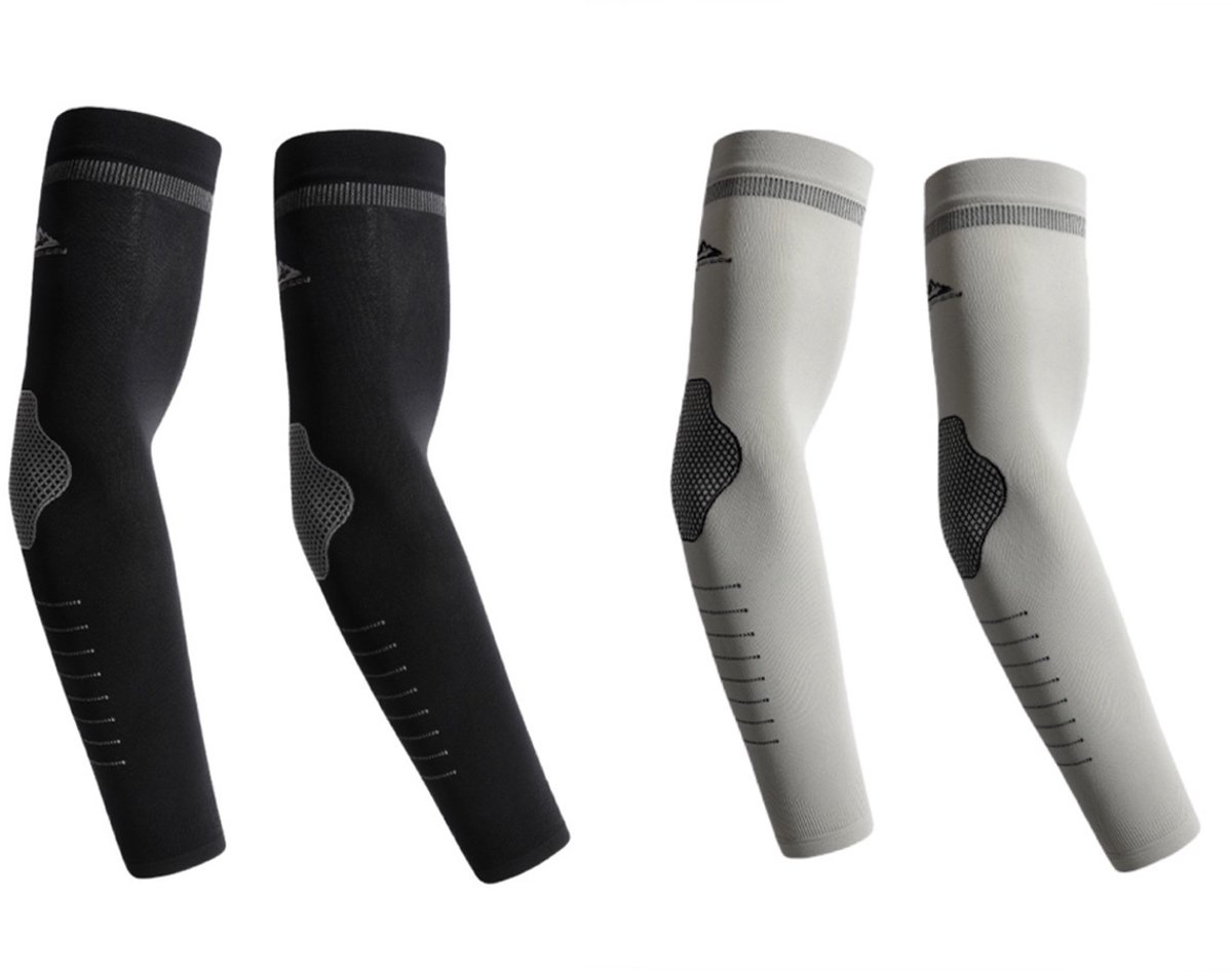 2 Paar UV Beschermende Armstukken – Elastisch Mouwen voor Fietsen en Outdoor Sport – One Size, Ademend, Unisex - Zwart Grijs