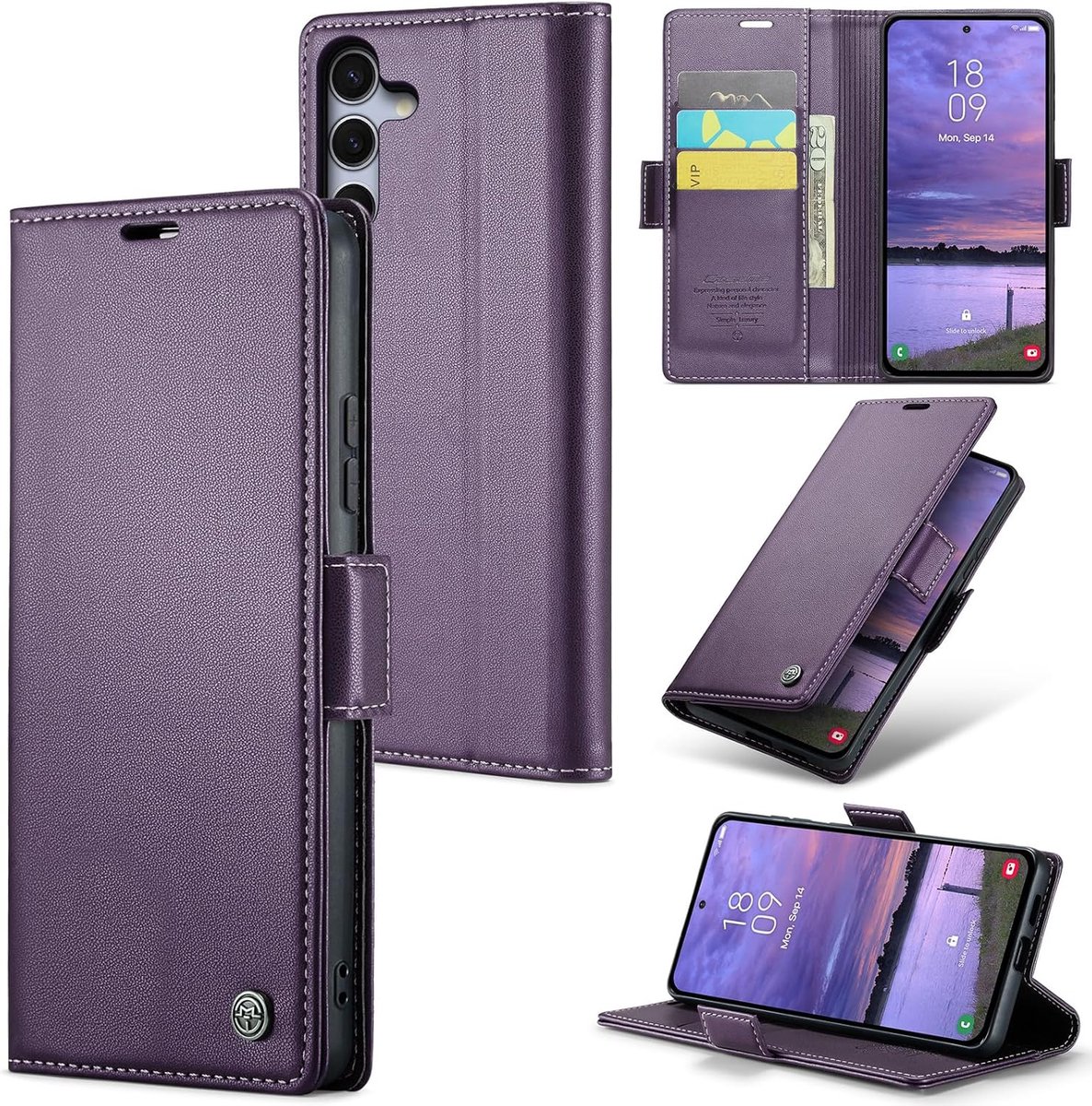 Zandarix Geschikt voor Samsung Galaxy S25 FE - Lederen Flip Wallet - Kaartenvakken - Standfunctie - Magneet - Book Case Hoesje - Paars