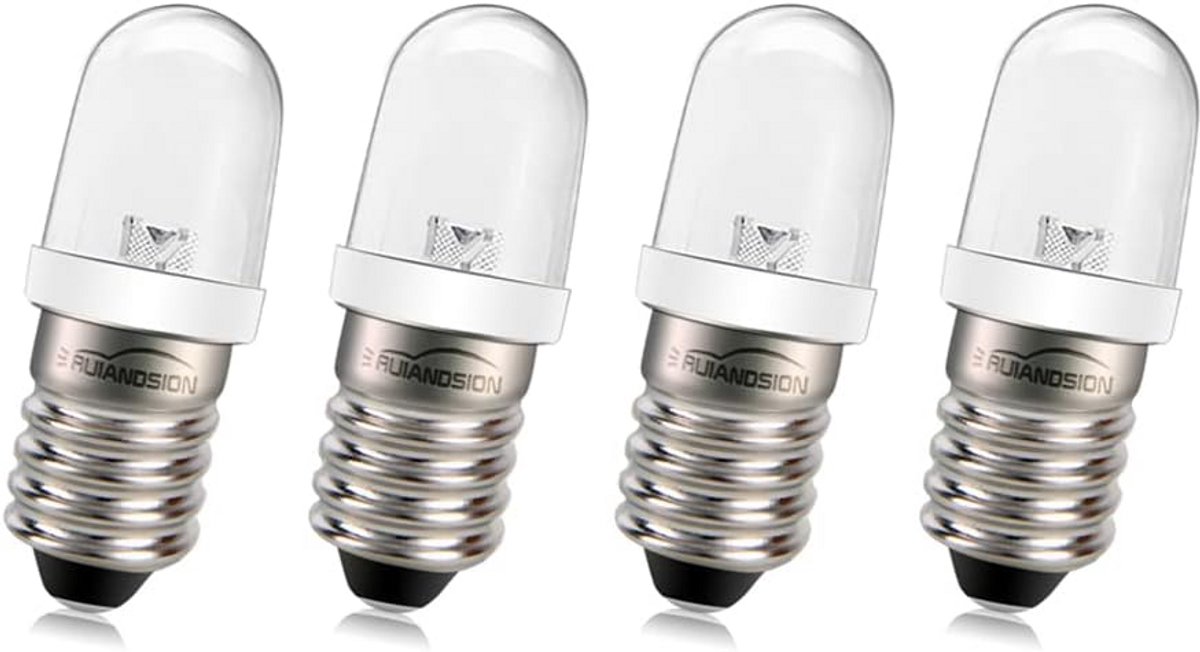 4x E10 LED Gloeilampen 220V 230V - 8mm Schroeffitting - Warme Witte Indicatorlampjes
