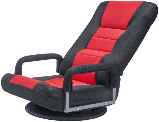 Draaibare Vloerstoel - Zitmeubel - Ontspannen Lezen - 6 Verstelbare Posities - 54 x 66 x 76 cm - Rood Zwart — afbeelding 3