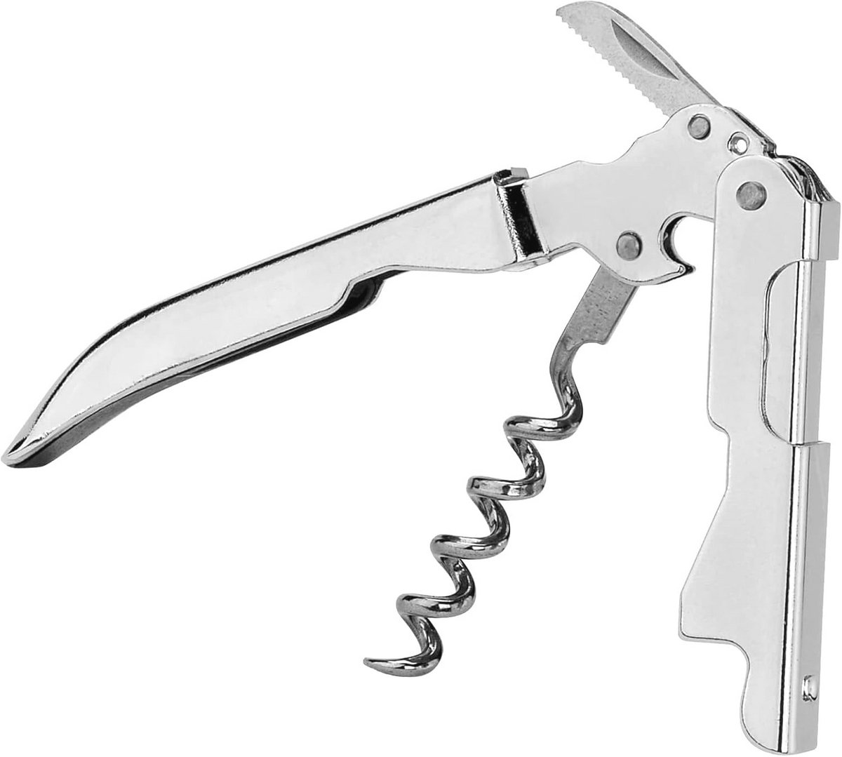 Dubbele Kelnerkurkentrekker met Foliesnijder - Wijnflesopener in Zilver, 12 cm
