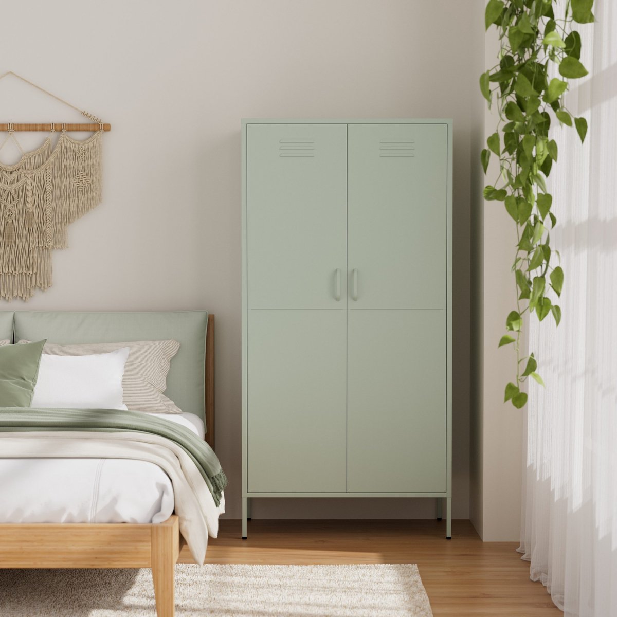 Lendo Online Lockerkast - Kledingkast - Kast met hanggedeelte - Opbergkast - Industriële kast met verstelbare planken - Archiefkast - Kantoorkast - Kluisje - 90x50x180 cm (LxBxH) - Gepoedercoat staal - Metaal - Groen