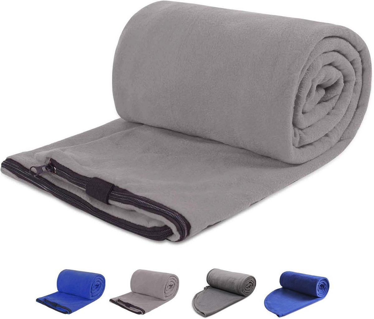 Fleece Slaapzak Liner voor Volwassenen, Geschikt voor Warm of Koud Weer, 190cm Lang, Volledige Rits, Indoor & Outdoor Kampeerdeken met Zak, Grijs
