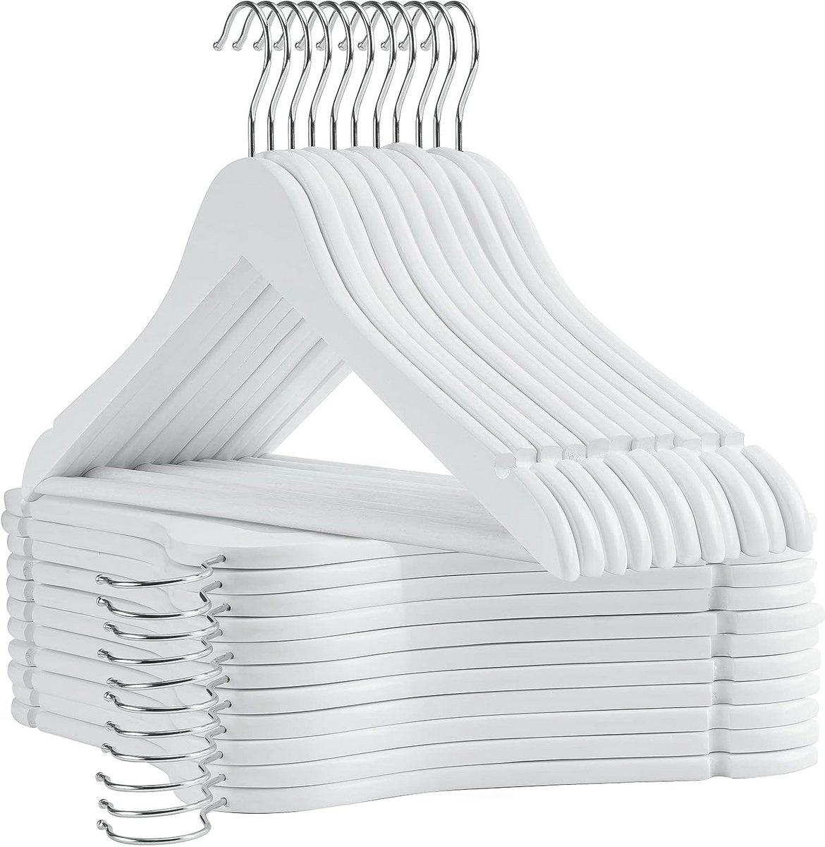 30 Pack Wit Houten Hangers - Premium Kledinghangers voor Jurken en Pakken