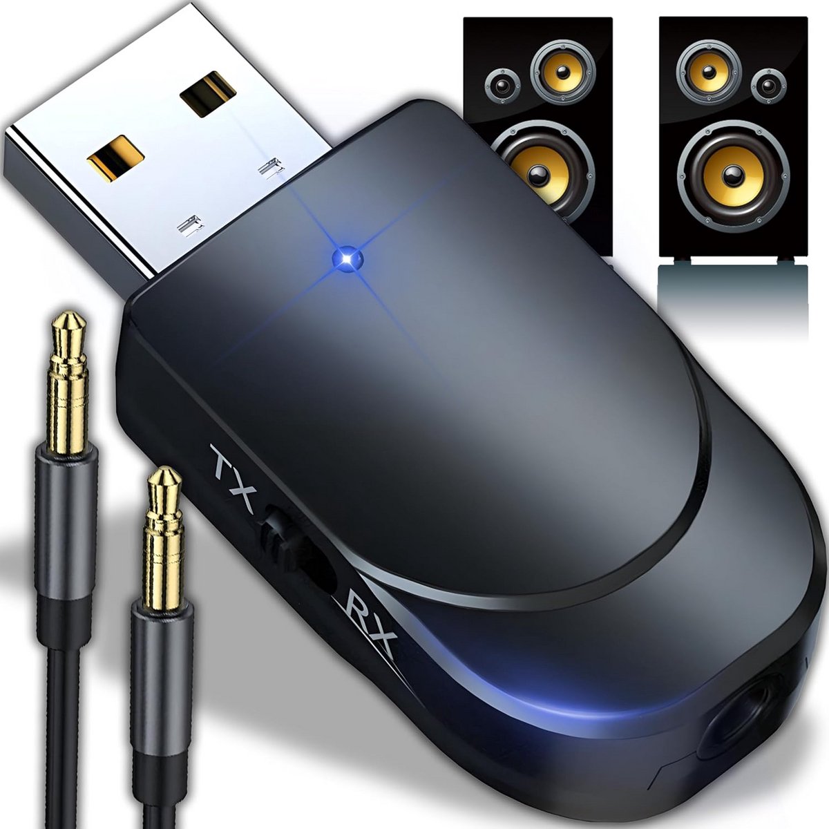 Bluetooth 5.0 Audio Adapter USB Zender en Ontvanger met AUX Kabel