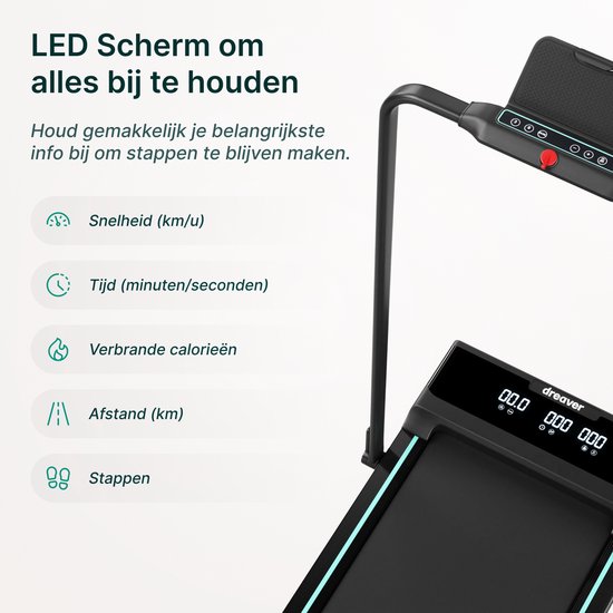 Dichtbij opname van het LED-scherm van de loopband met snelheids- en afstandsweergave.