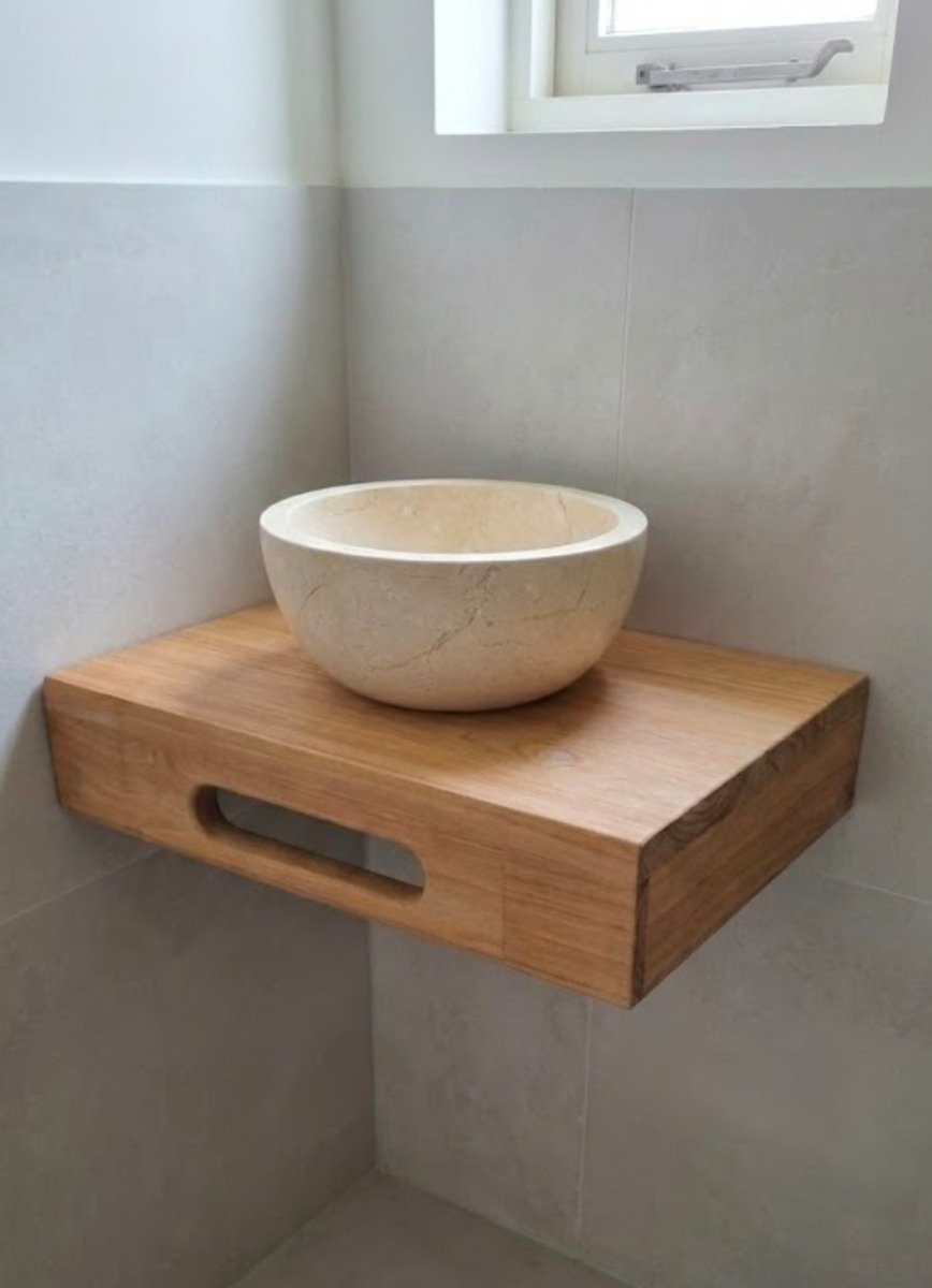 Pure Fonteinmeubel – 40x25cm – Massief Teak – Rechthoekig Design met Handdoekhouder & Ophangbeugels