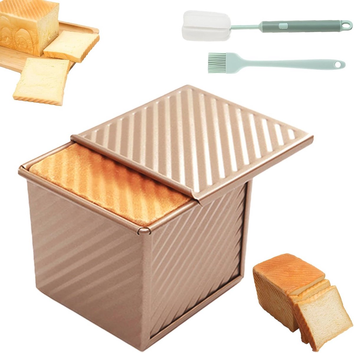 Anti-aanbak Deegbroodbakvorm met Deksel – Ideaal voor Toast en Cake, 14 x 12,2 x 11,2 cm