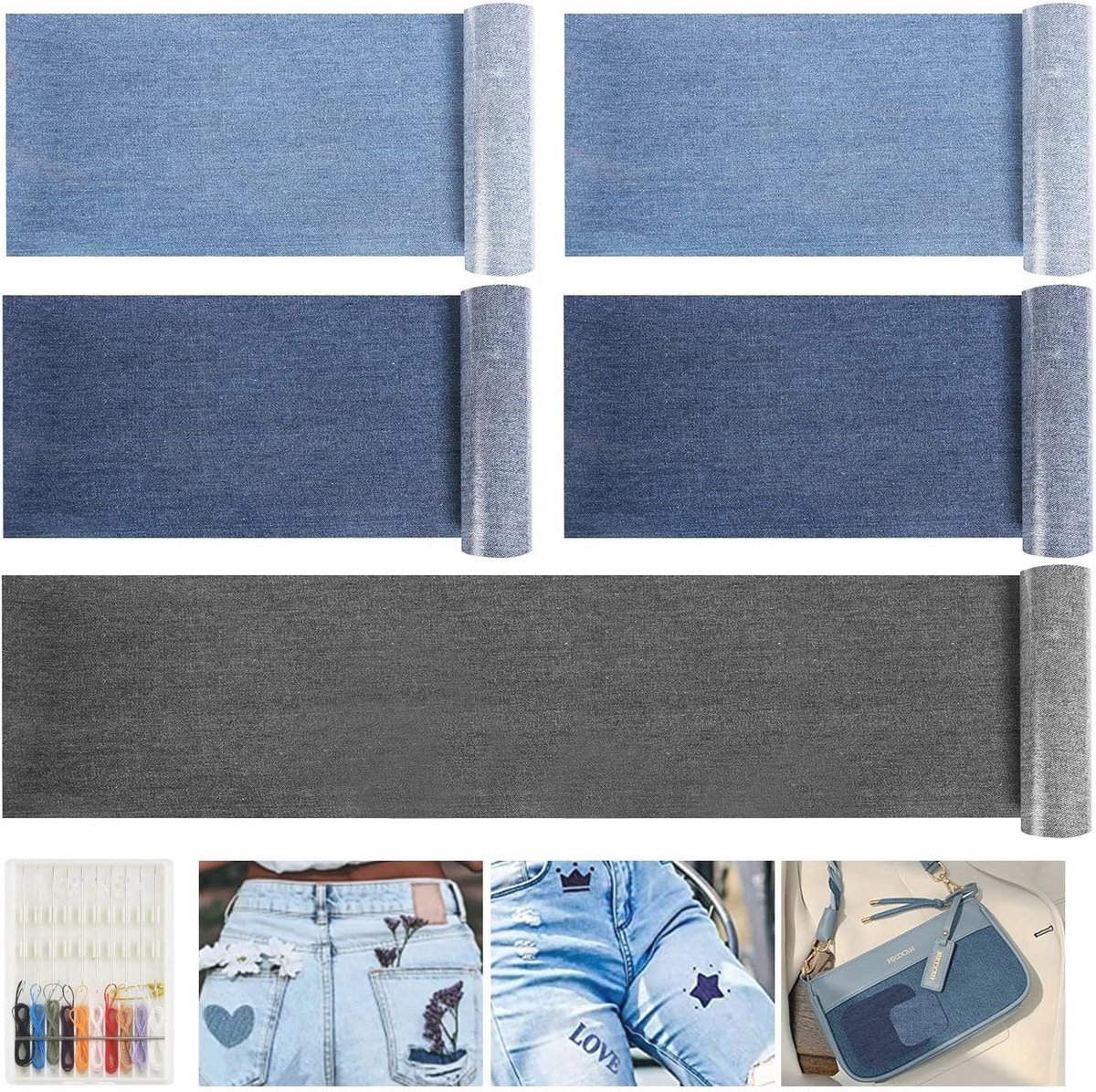 5 Rollen Denim Patches voor Jeans - Zelfklevende Katoenen Patches voor Reparatie en Decoratie