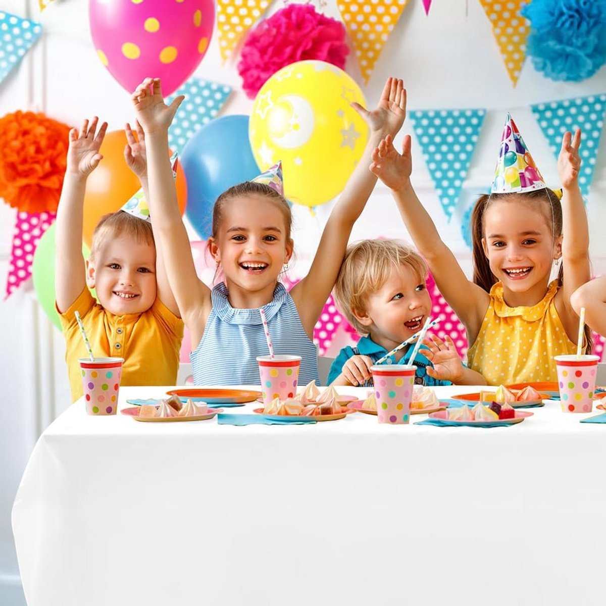 Wastafelkleed Rechthoekig Wit Waterafstotend voor Feest en Keuken 140 x 140 cm