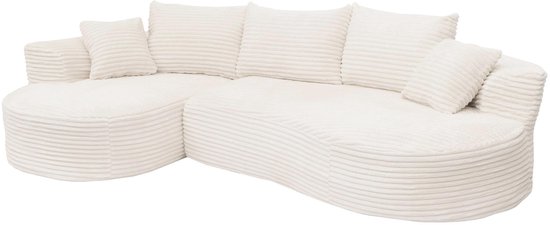 Banquette MCW-P19, canapé 3 places Loungebank, tissu/textile velours côtelé (370 g/m²) Surface de repos gauche ~ blanc