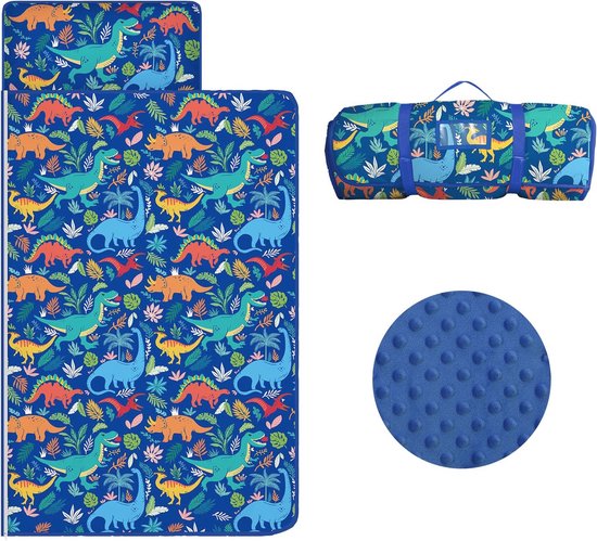 Kinderslaapzak met kussen, dutjesmat voor peuters jongens meisjes, warme peuterslaapzak 150x60cm, oprolbare kinderslaapmat met dubbele rits voor slaapkamer dagopvang kleuterklas, Eenhoorn