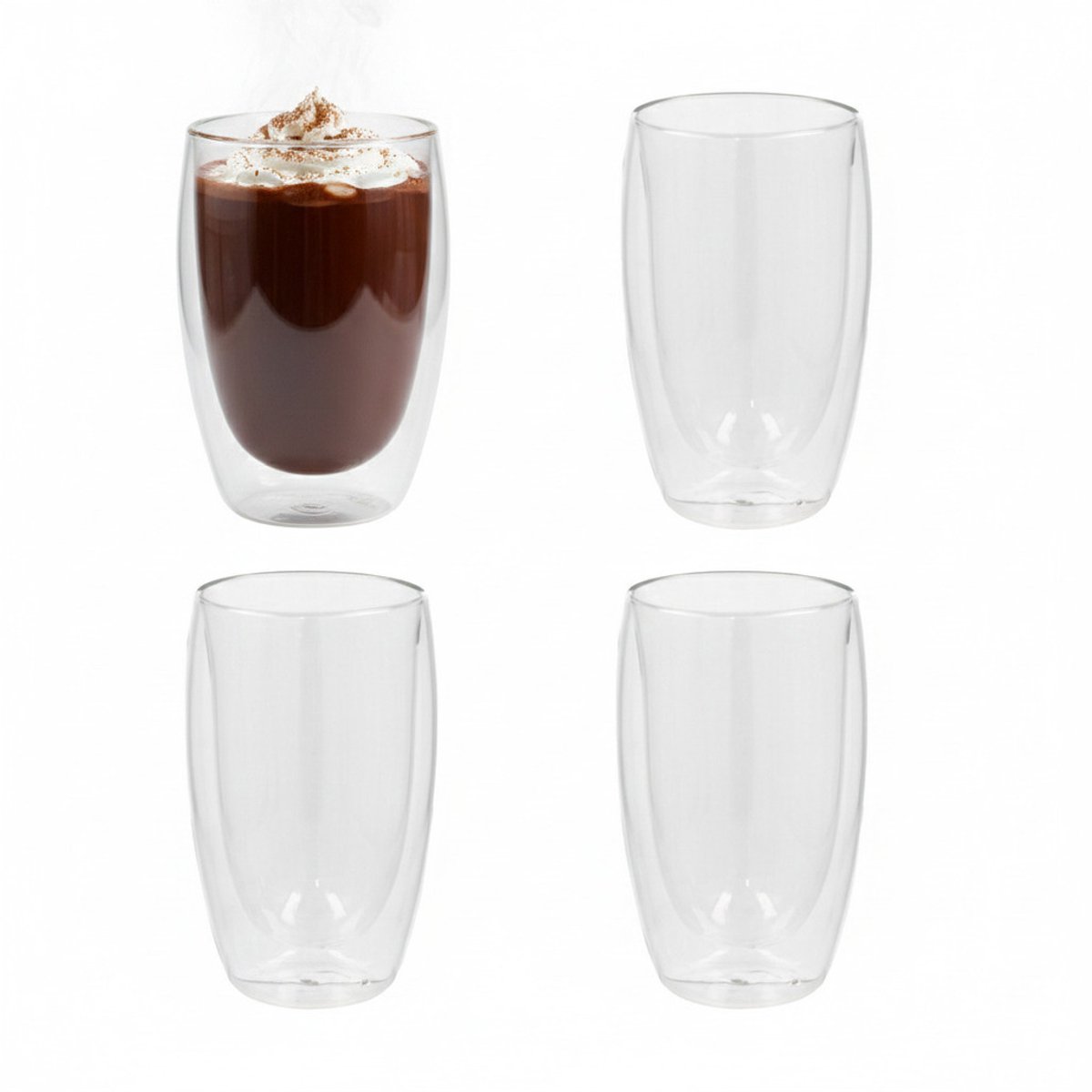 Chocolademelk glazen - 2x - dubbelwandig - 450 ml - D9 x H15 cm - warme chocomelk