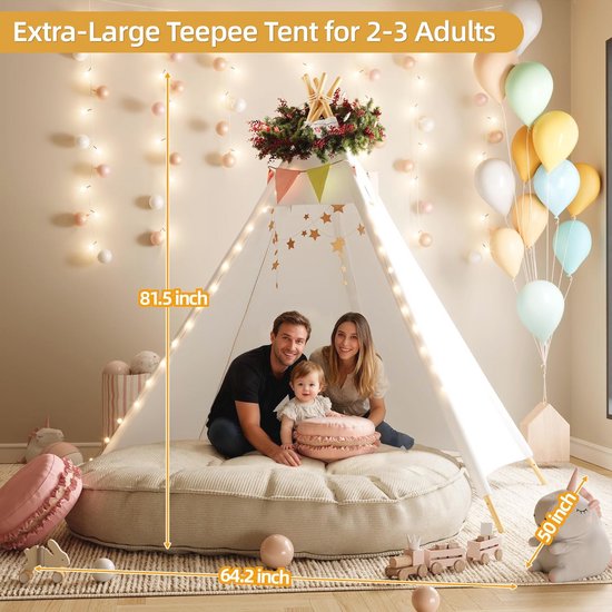 Grote Tipi Tent voor Volwassenen - Ideaal voor Feesten en Fotorekwisieten — afbeelding 5