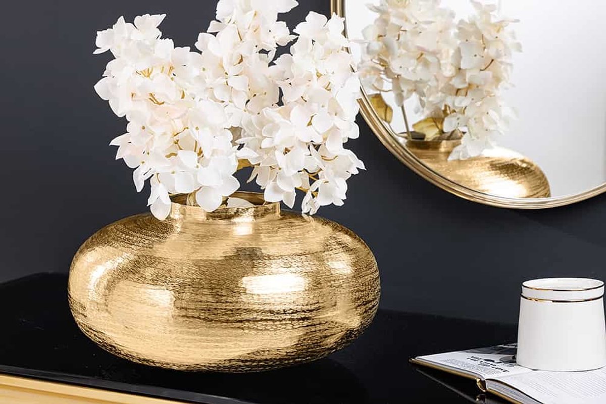 Moderne decoratieve vaas ABSTRACT ORIENT 35cm goud rond metaal gehamerd ontwerp - 43510