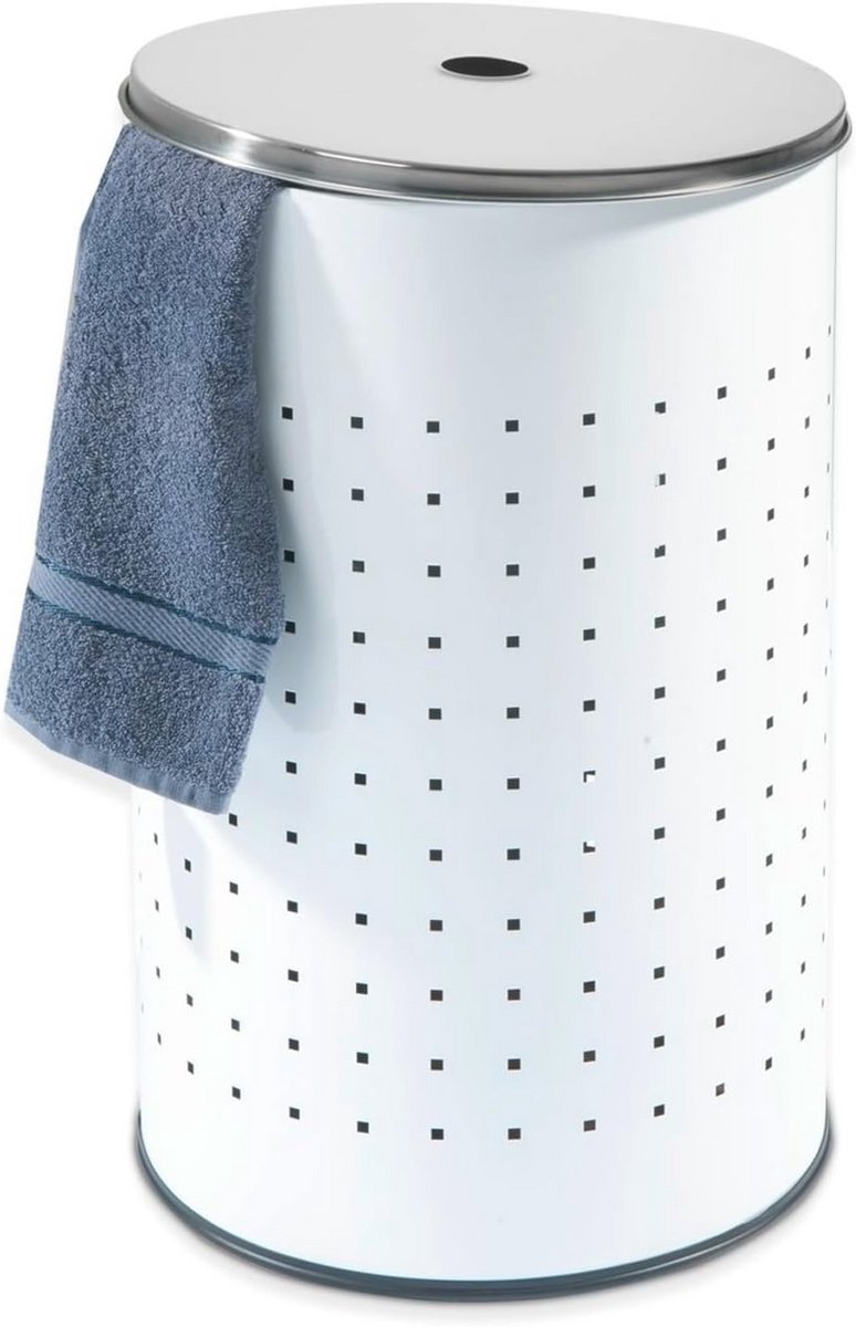 Witte Wasmand met Deksel en Luchtgaten - Roestvrij Staal - 37 L - Ø 29 cm - 54 cm Hoog