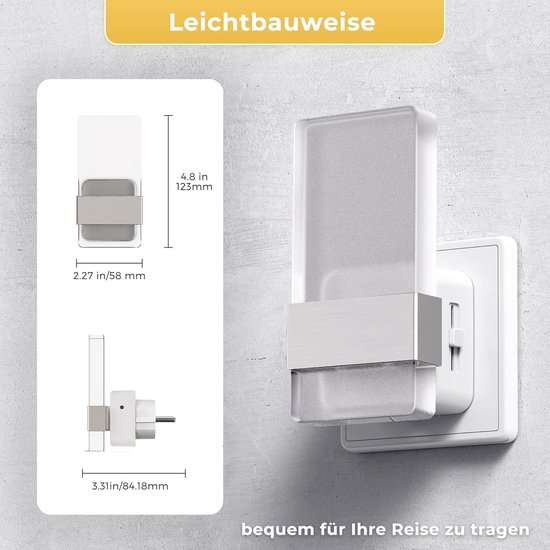 Nachtlampje met schemeringssensor - Dimbaar LED stopcontact lamp voor kinderen - Warmwit licht voor hal, slaapkamer, trap, keuken en badkamer — afbeelding 3