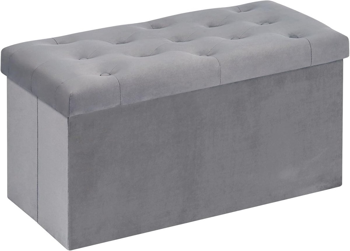 Opbergbank met Deksel - Opklapbare Poef & Opbergdoos in Fluwelen Stof, Grijs 80x40x40cm