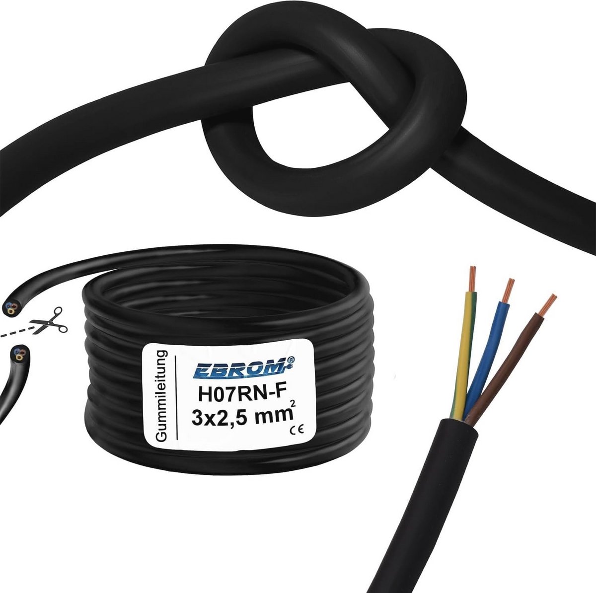 Verlengkabel rubberen kabel H07RN-F 3G2,5 mm² voor buiten gebruik - gratis verzending