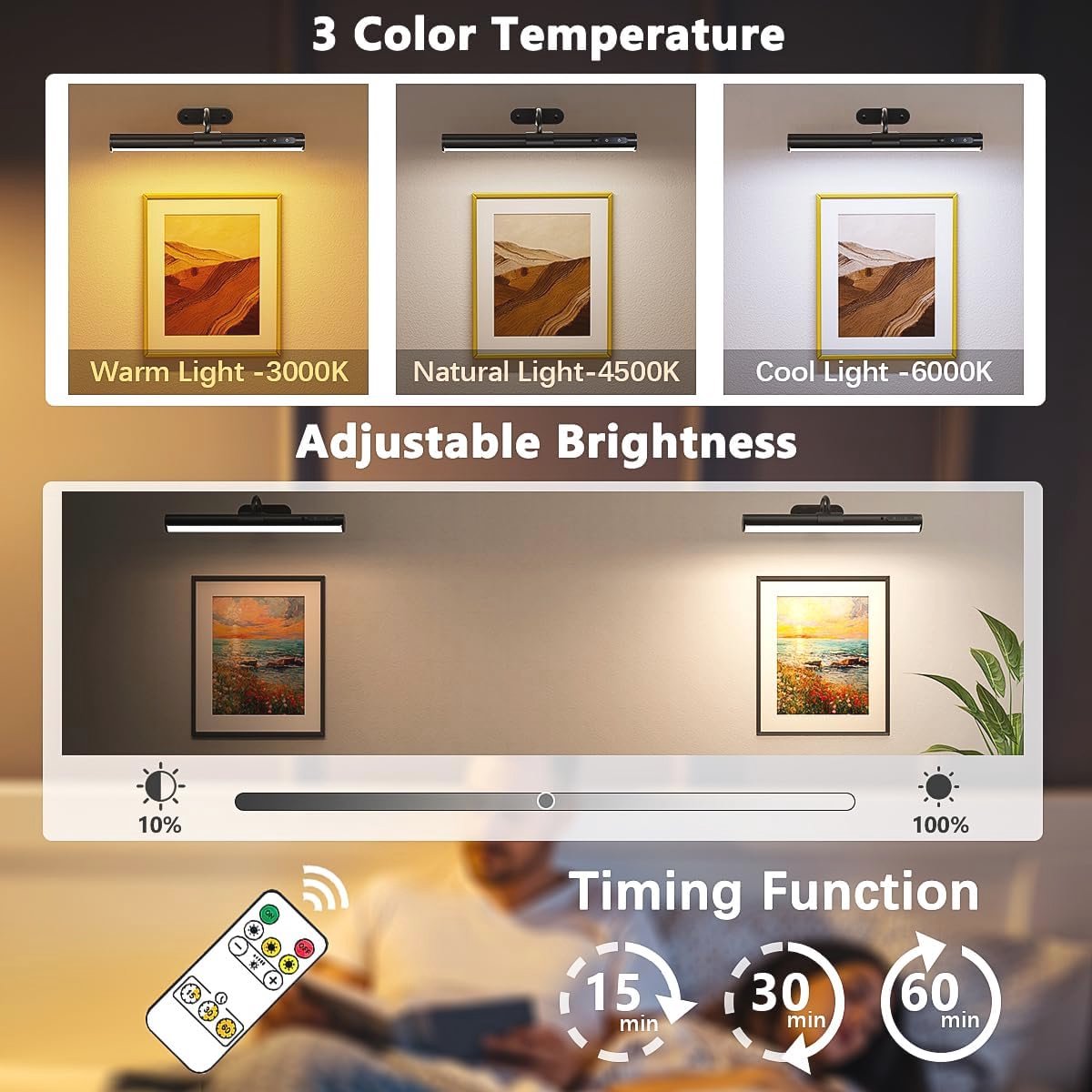 Schilderijverlichting Draadloos Led - LED-fotolamp op batterijen - Draadloze wandlamp voor binnen - Met afstandsbediening - Dimbaar - Magnetische wandlamp - Zonder stroomaansluiting - Fotolamp op batterijen voor aan de muur - Dartbord — cadeau in Wonen & Interieur - foto 6