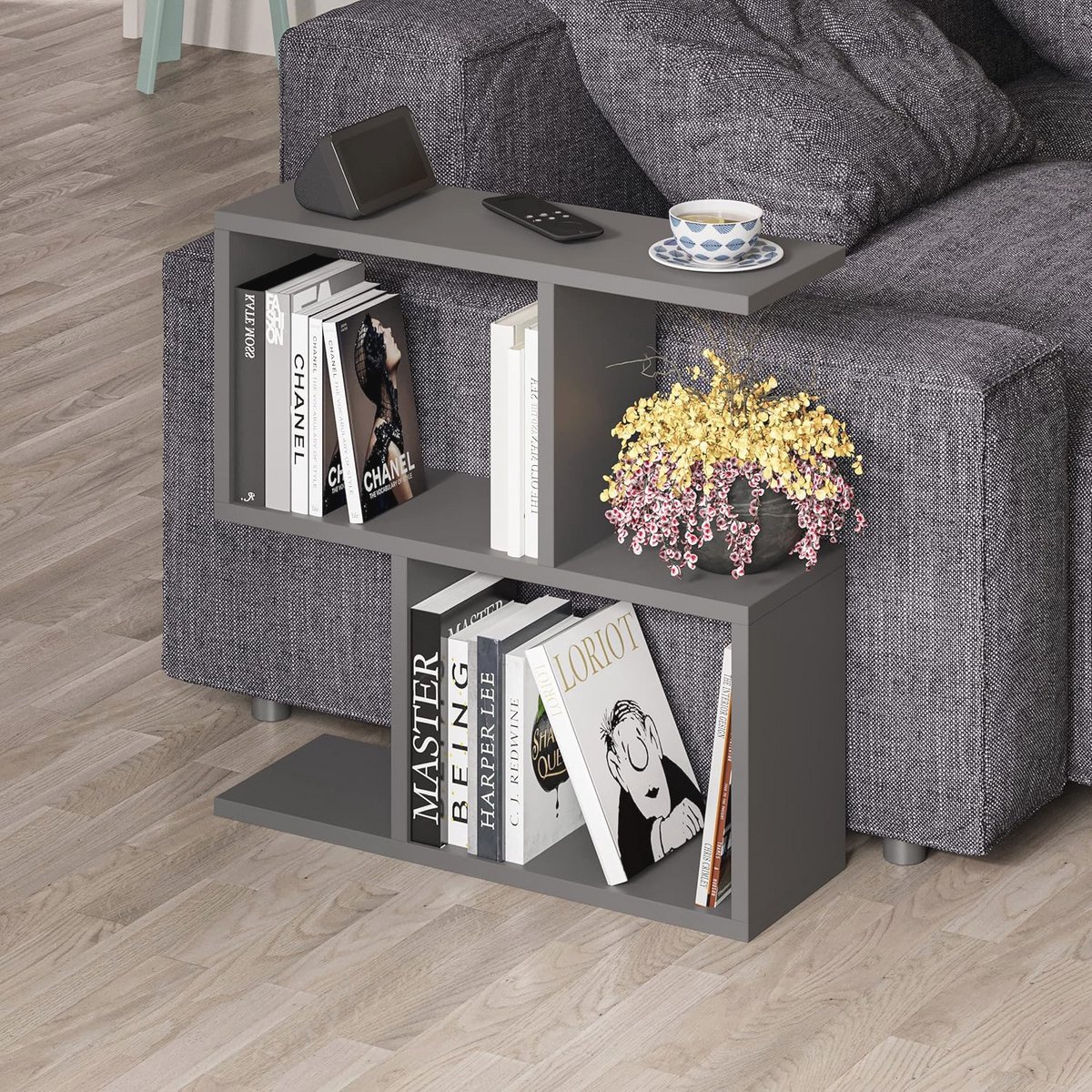Multifunctionele C-vormige Opbergtabel | 2-laagse Tafel | 60x60x19,5 cm | Organiser met Planken | Voor Kantoor, Woonkamer of Slaapkamer