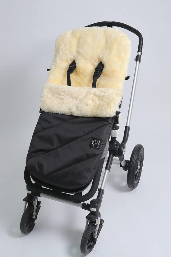 Voetenzak voor kinderwagen en buggy van echte lamsvacht, marineblauw, met ritssluiting — afbeelding 4
