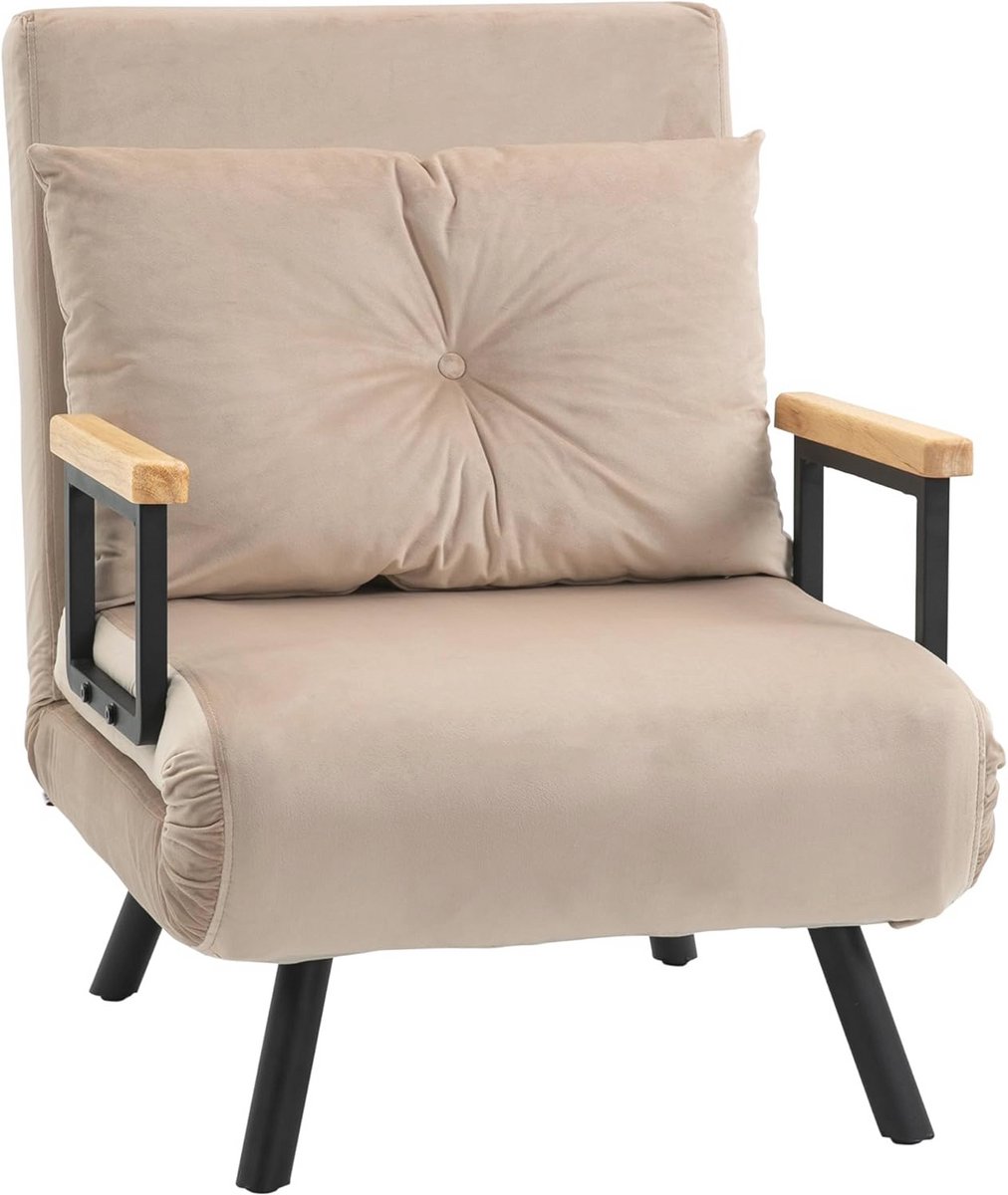 Slaapbank met Opklapbedfunctie, Verstelbare Rugleuning en Comfortabel Kussen - Beige
