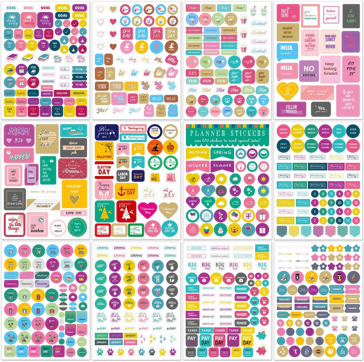 IMPERATORIS® 12 vellen Scrapbook Stickers voor Bullet/Bujo/Junk Journal - Planner/Laptop/Telefoon/Agenda Sticker - Voor Volwassenen en Kinderen