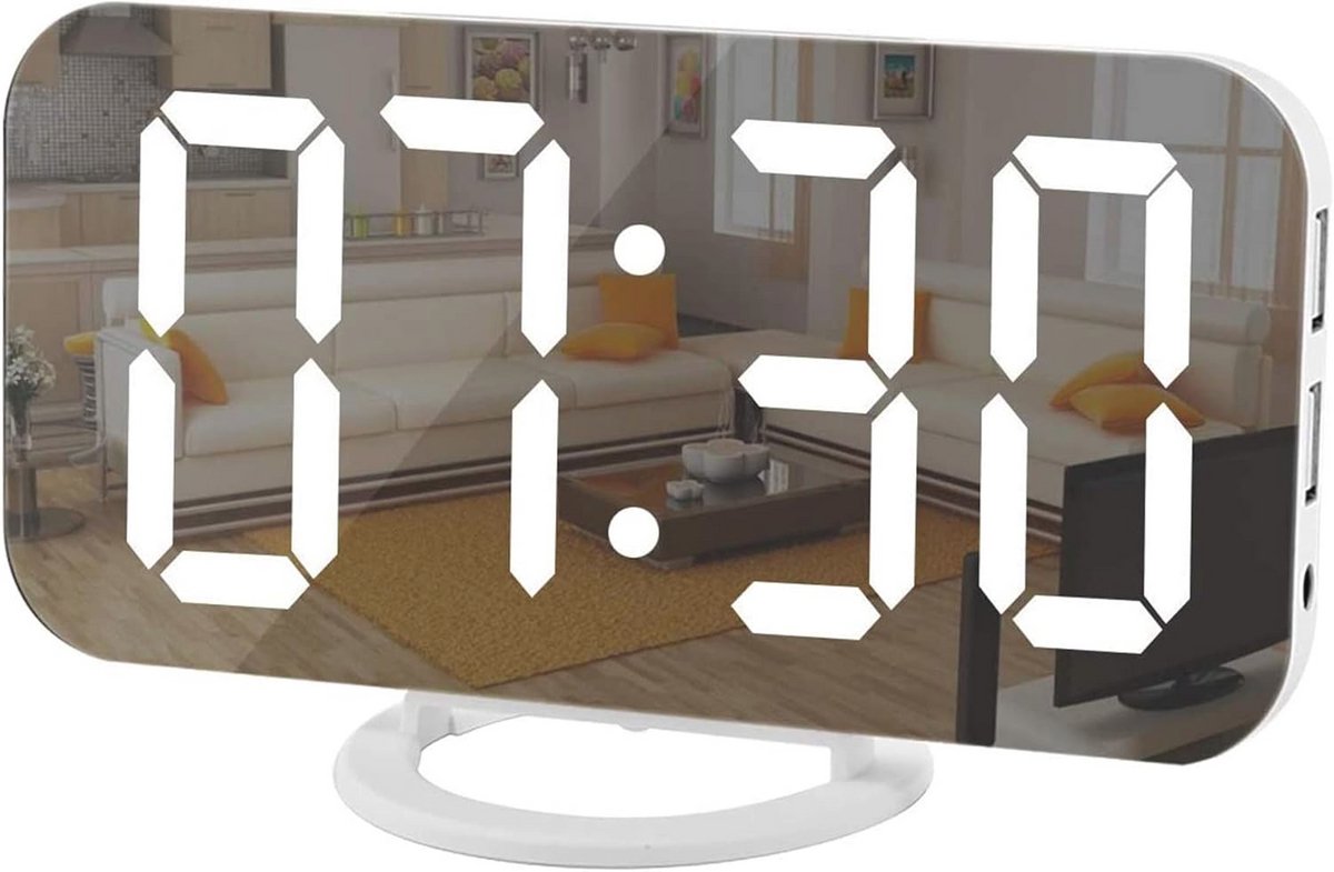 Digitale wekker met Spiegel Display en USB-oplaadpoorten - 6,5 Inch LED Alarmklok