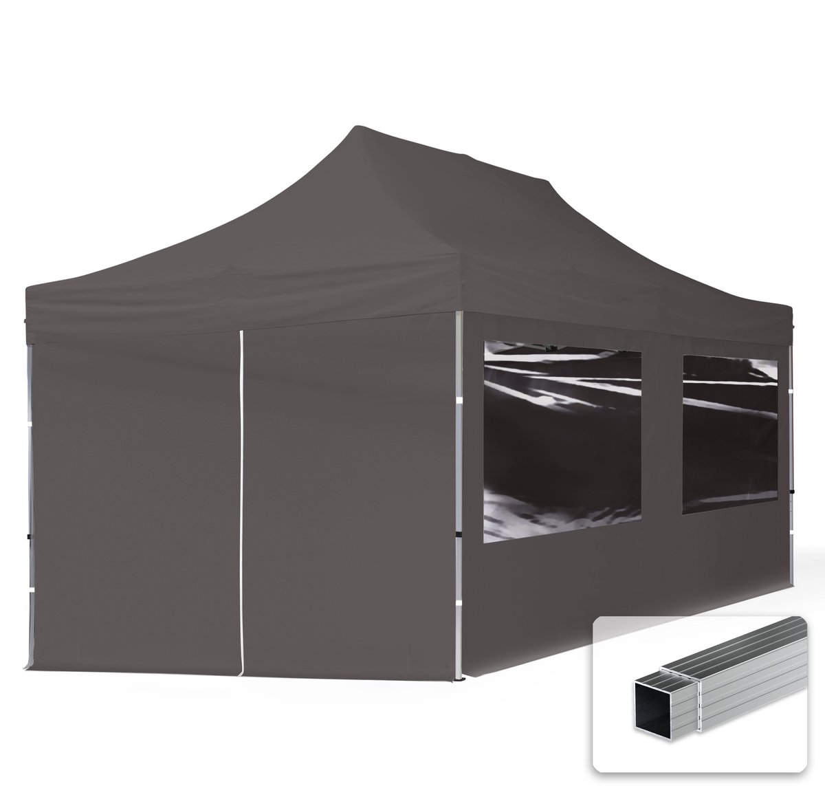 3x6 m Easy Up partytent Vouwpaviljoen, ECONOMY alu 32mm met zijwanden (panorama), donkergrijs