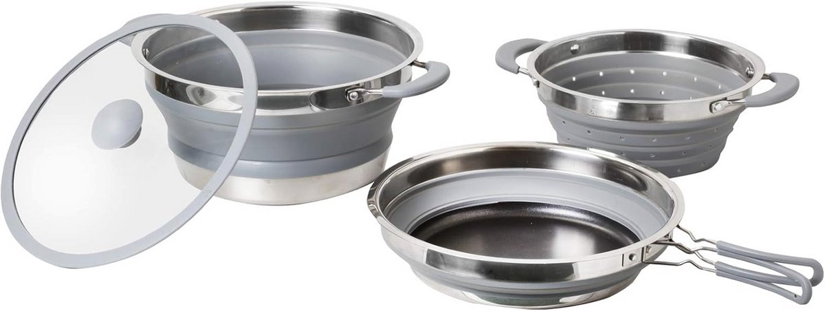 Opvouwbare kookset voor camping, 4-delig, stapelbaar kookgerei