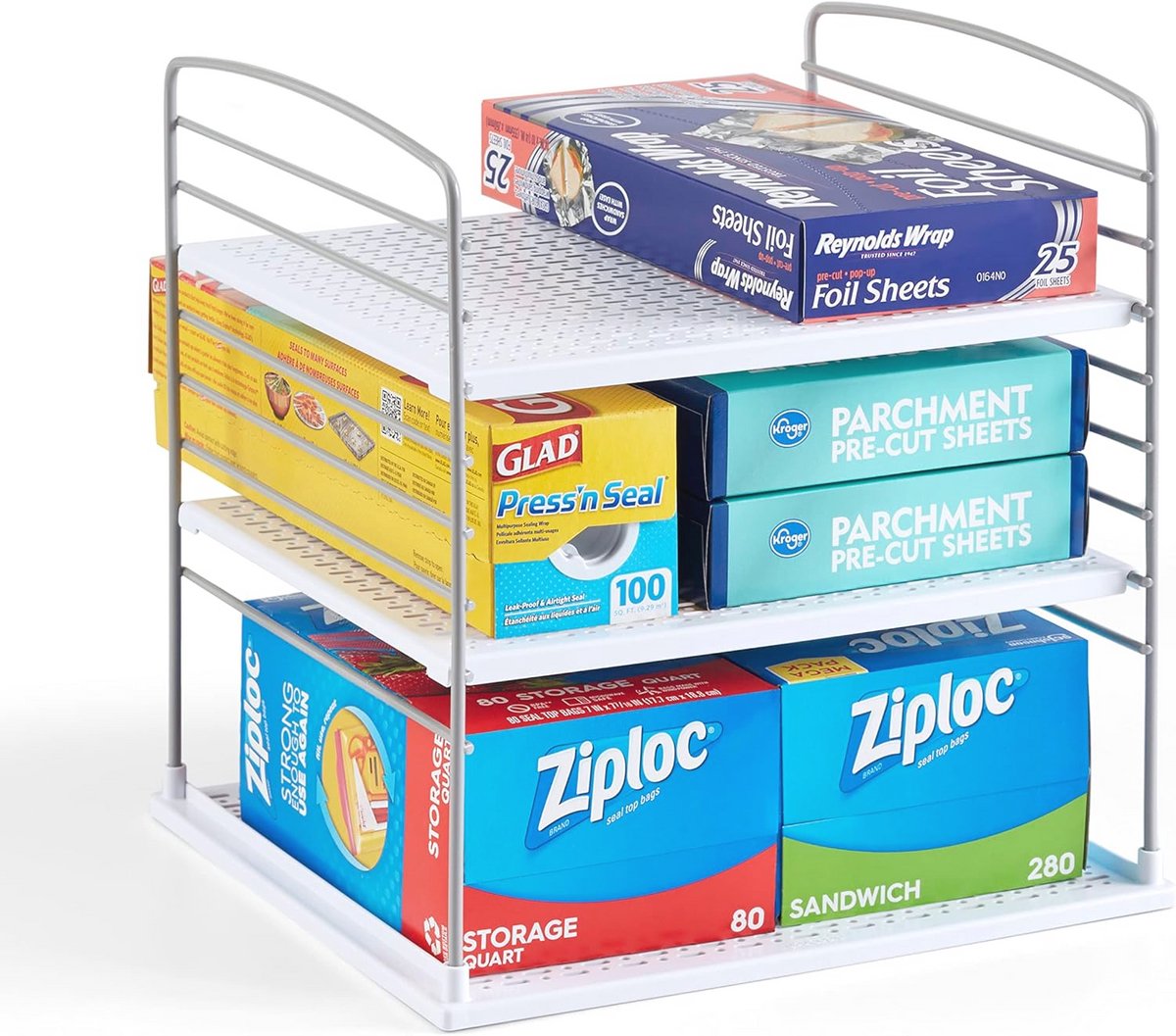 Verstelbare doos organizer voor folie wrap en keukenkast opslag - kunststof, wit
