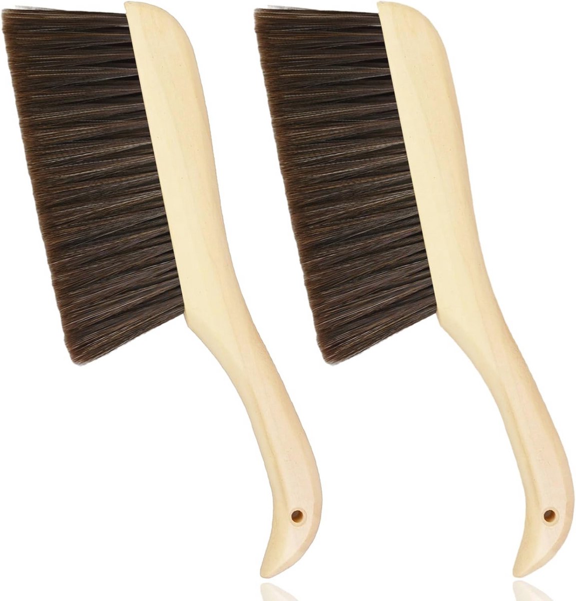 2 stuks Handbezem Stofborstel met Houten Handvat voor Thuis Schoonmaak