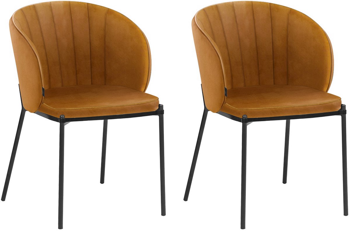 Notio Living Keira-Eetkamerstoel - Set van 2 - Mosterd Fluweel Geel