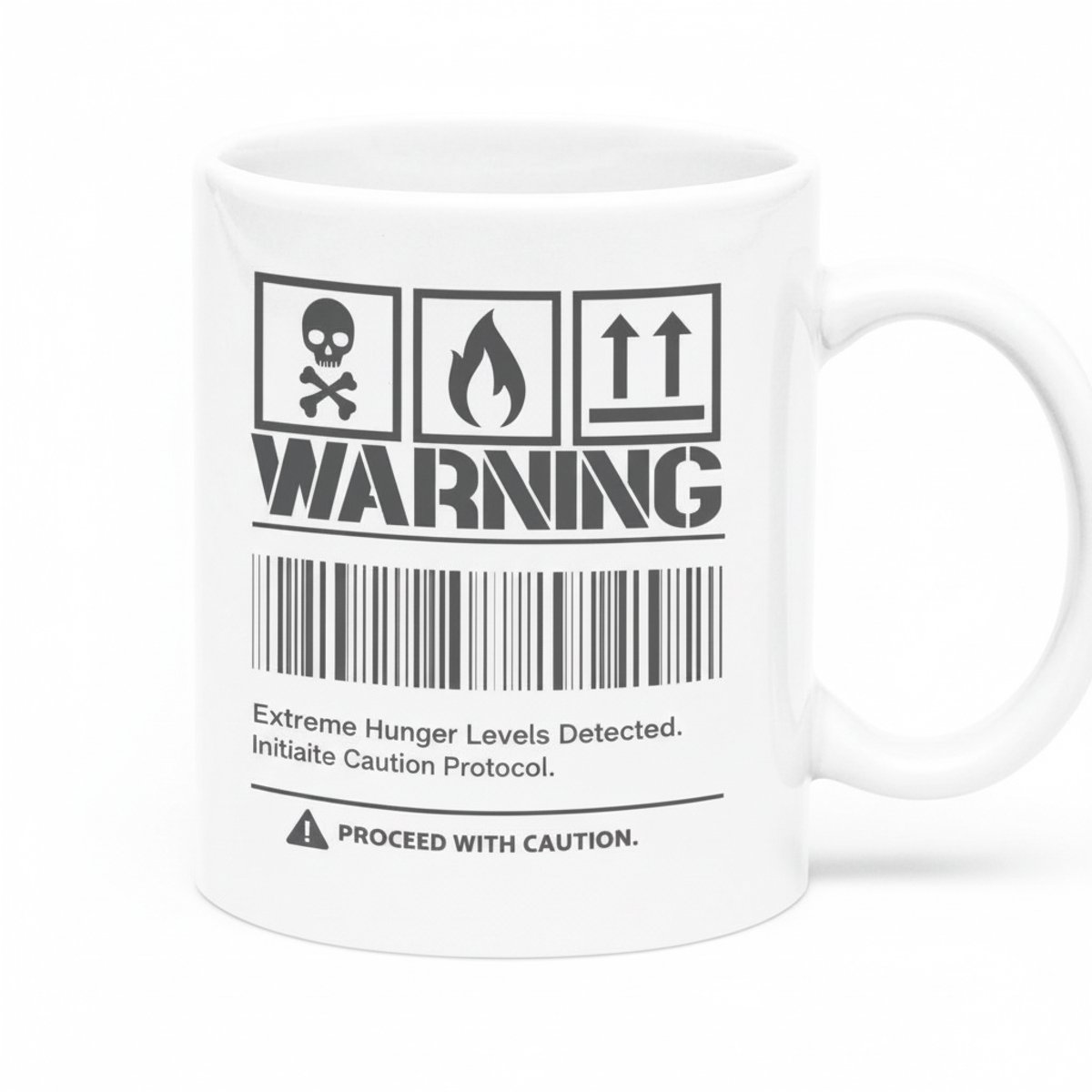 Warning Extreme Hunger Levels Witte Mok 330ml – Grappige Barcode Design Koffiebeker
