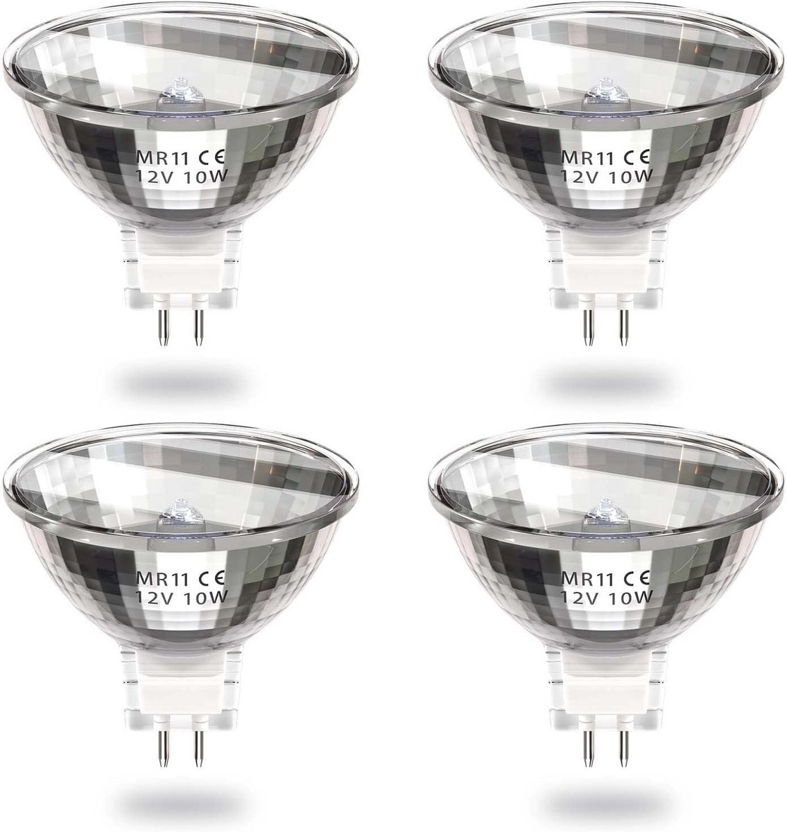 MR11 12V 10W Dimbare Spotlight Lamp 2 Pin 35mm Halogeenlamp Warm Wit 2800K Glas Cover voor Keuken en Badkamer - Pack van 4