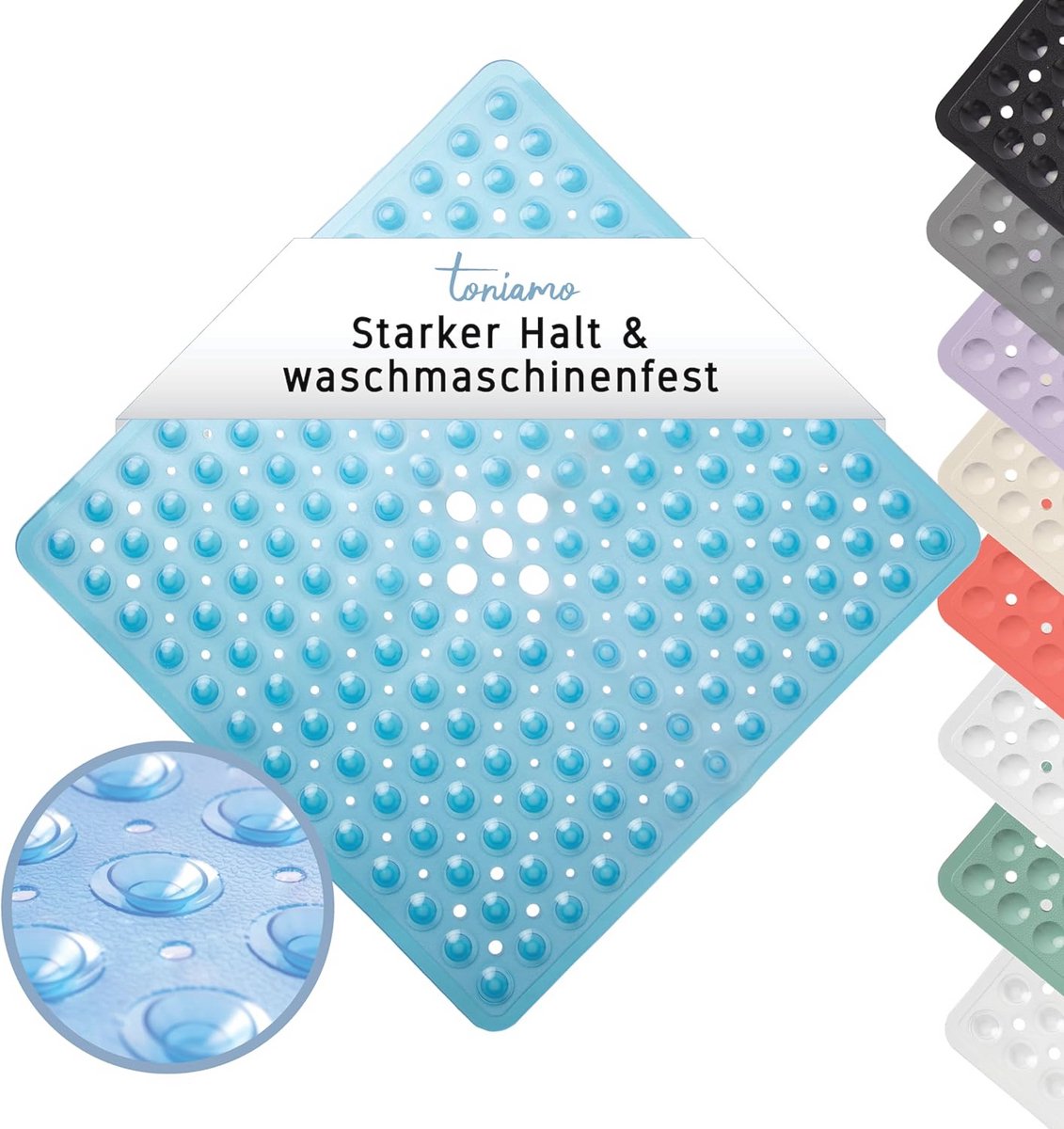 Vierkante Antislip Douchemat 53 x 53 cm - Antibacterieel, BPA-vrij, Machinewasbaar, Blauw