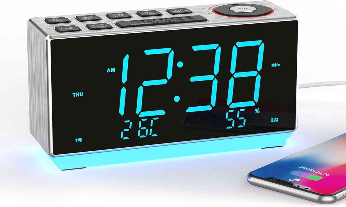 Dubbele wekker met FM-radio, Bluetooth-luidspreker en LED-display