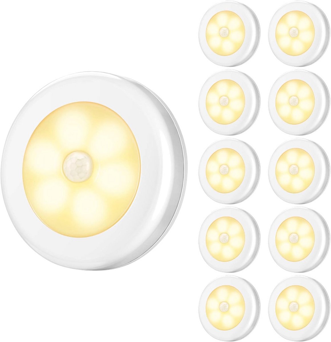 Bewegingssensorverlichting LED - 10 Stuks Warmwit Kast- en Trapverlichting voor Hal, Badkamer, Slaapkamer, en Keuken