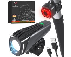 evermotor LED Bicycle Light Set, StVZO-Approved, Bicycle Light + Rear Light, USB C Rechargeable Bicycle Lights Accessories Long Lasting Mountain Bike Lighting Set for Children Adults