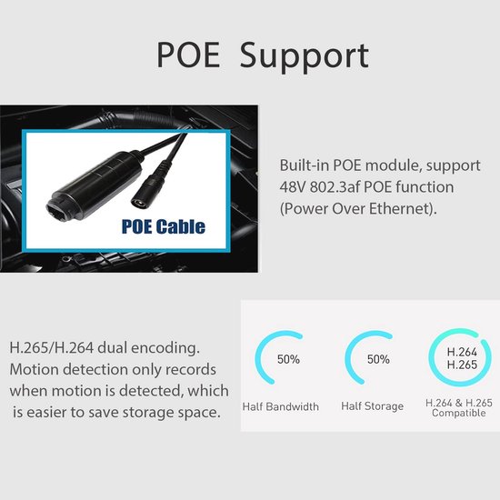 HD 5MP Binnencamera met PIR, Onzichtbaar IR Nachtzicht en POE - 3,7 mm Lens, Audio & Bewegingsdetectie — afbeelding 4