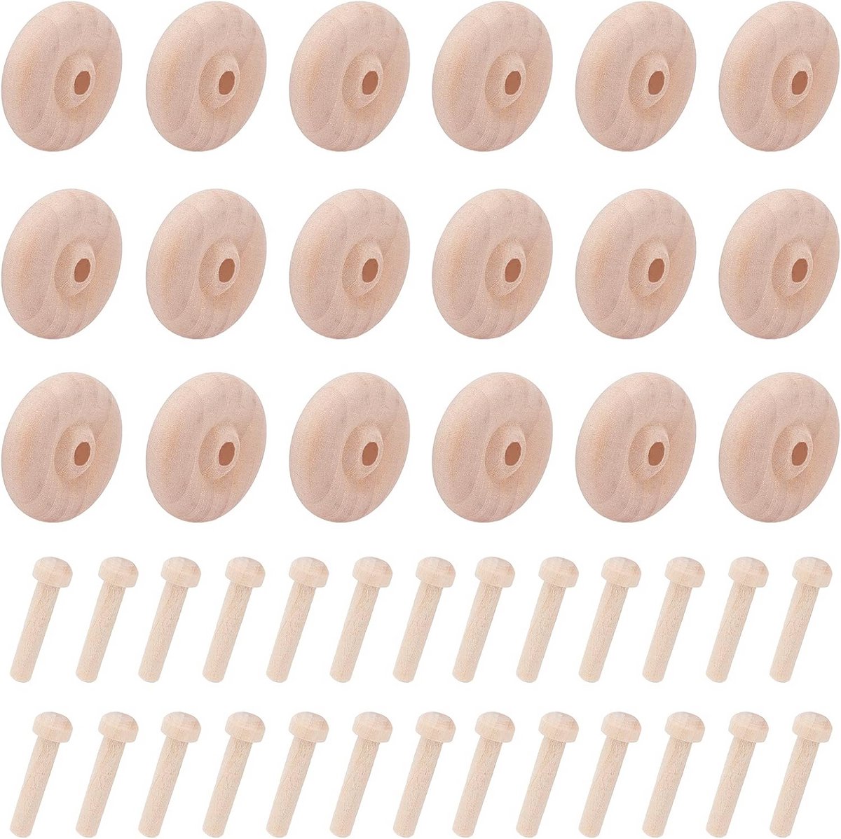 Set van 36 onvoltooide houten wielen voor knutselen, mini wielen voor creatieve projecten en houtbewerking