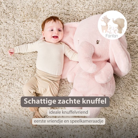 Nattou FanFan Maxi Knuffel Olifant - 60 cm - Zachte baby knuffel - Baby cadeau - Roze van Nattou — afbeelding 2